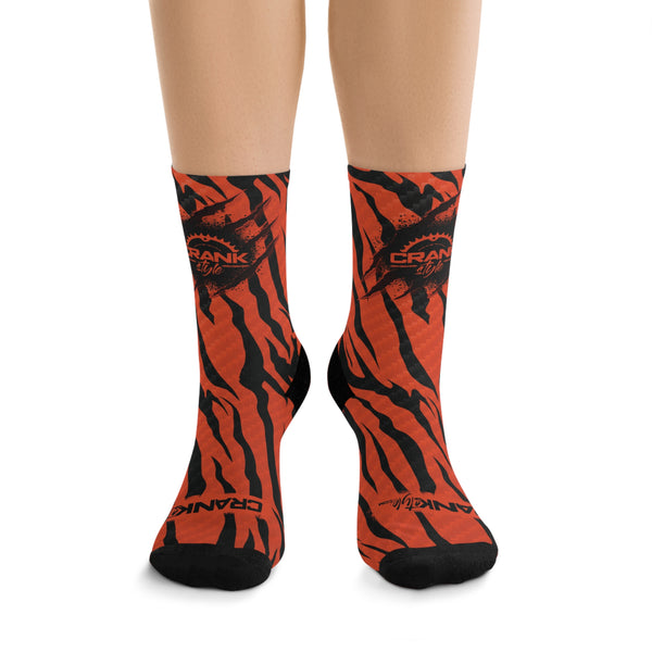 Roar into the Wild with Crank Style's Bengals Tiger Print Carbon 3/4 MTB Socks, designed for style and performance!