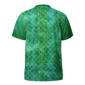 Introducing the Unisex Green Matrix Dot UPF50+ V-Neck MTB Jersey. Made from 100% recycled polyester, this lightweight and breathable jersey keeps you cool and dry. Its two-way stretch fabric offers unrestricted movement, and UPF50+ protection shields you from UV rays. Designed for style and performance, it features a double-layered v-neck collar. Note: Runs small, order one size up. Elevate your ride with the Green Matrix Dot MTB Jersey. Shop now at CrankStyle.com!