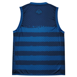 Gear up for your summer mountain biking adventures with Crank Style's Unisex Sleeveless UPF50+ MTB Jersey, featuring a stylish blue stripe check design. This jersey enhances your performance while keeping you cool and dry. Crafted from 100% recycled polyester fabric, this eco-friendly jersey is perfect for those who demand both style and functionality. Whether you're hitting the trails or turning heads on the street, this jersey has you covered.