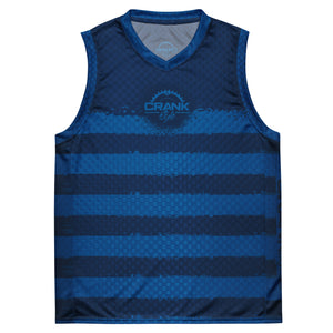 Gear up for your summer mountain biking adventures with Crank Style's Unisex Sleeveless UPF50+ MTB Jersey, featuring a stylish blue stripe check design. This jersey enhances your performance while keeping you cool and dry. Crafted from 100% recycled polyester fabric, this eco-friendly jersey is perfect for those who demand both style and functionality. Whether you're hitting the trails or turning heads on the street, this jersey has you covered.