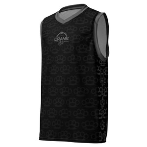 Gear up for your summer mountain biking adventures with Crank Style's Unisex Sleeveless UPF50+ MTB Jersey, featuring a fierce black &amp; grey brass knuckle design. Built to enhance your performance while keeping you cool and dry, this jersey is perfect for those who demand both style and functionality. Crafted from 100% recycled polyester fabric, this eco-friendly jersey is ready to tackle the roughest trails and turn heads on the street.