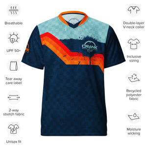 Unisex UPF50+ Retro Blue & Orange V-Neck MTB Jersey