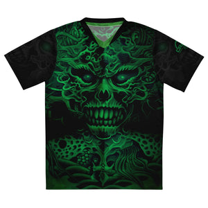 Unisex Green Skull UPF50+ V-Neck MTB Jersey