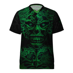 Unisex Green Skull UPF50+ V-Neck MTB Jersey