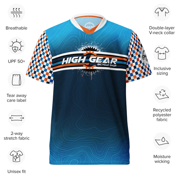 Unisex High Gear Team Mountain Bike UPF50+ V-Neck Jersey