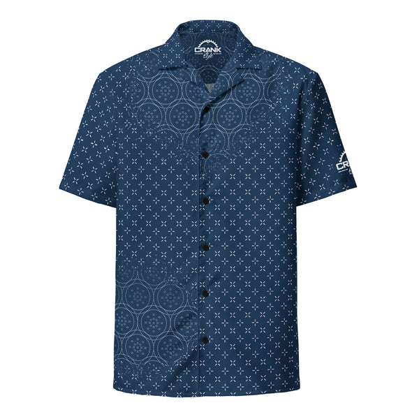 Unisex Blue Sashiko Short Sleeve UPF50+ Button Down Shirt