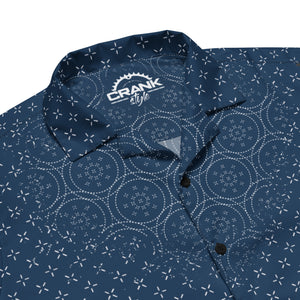 Unisex Blue Sashiko Short Sleeve UPF50+ Button Down Shirt