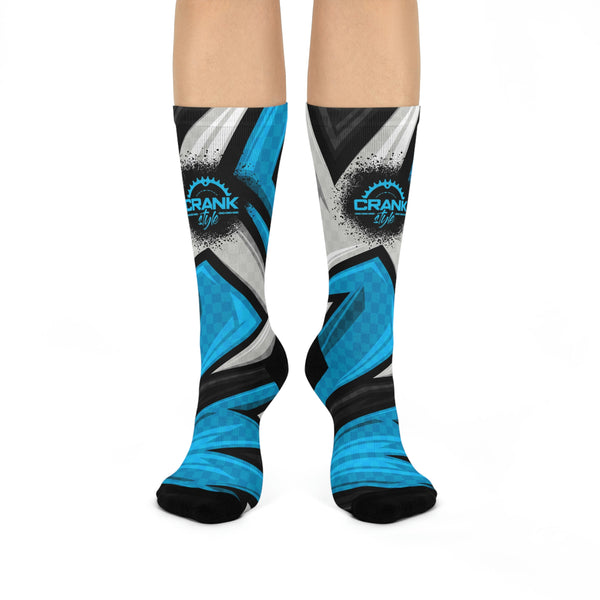 Unisex Blue & Grey Racing Check MTB Crew Socks