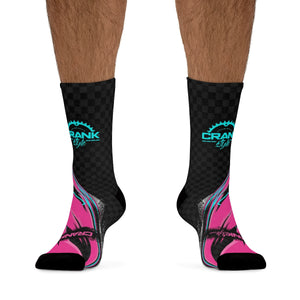 Unisex Pink, Grey, & Black Racing Style Check 3/4 MTB Socks