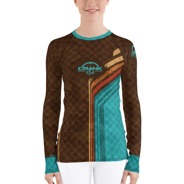 Women's Retro Teal & Brown Check Rash Guard