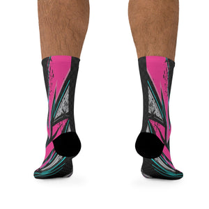 Unisex Pink, Grey, & Black Racing Style Check 3/4 MTB Socks