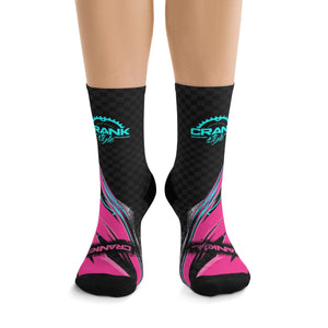 Unisex Pink, Grey, & Black Racing Style Check 3/4 MTB Socks