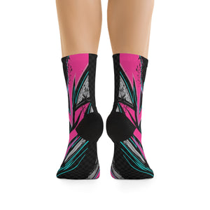 Unisex Pink, Grey, & Black Racing Style Check 3/4 MTB Socks